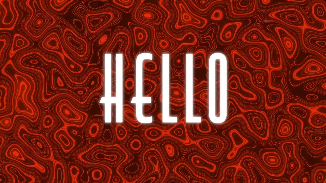 animación del texto de saludo en blanco sobre un líquido reflectante rojo de rápido movimiento