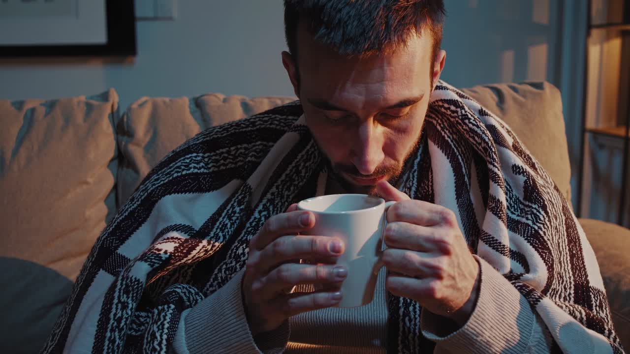 Uomo sul divano con una tazza