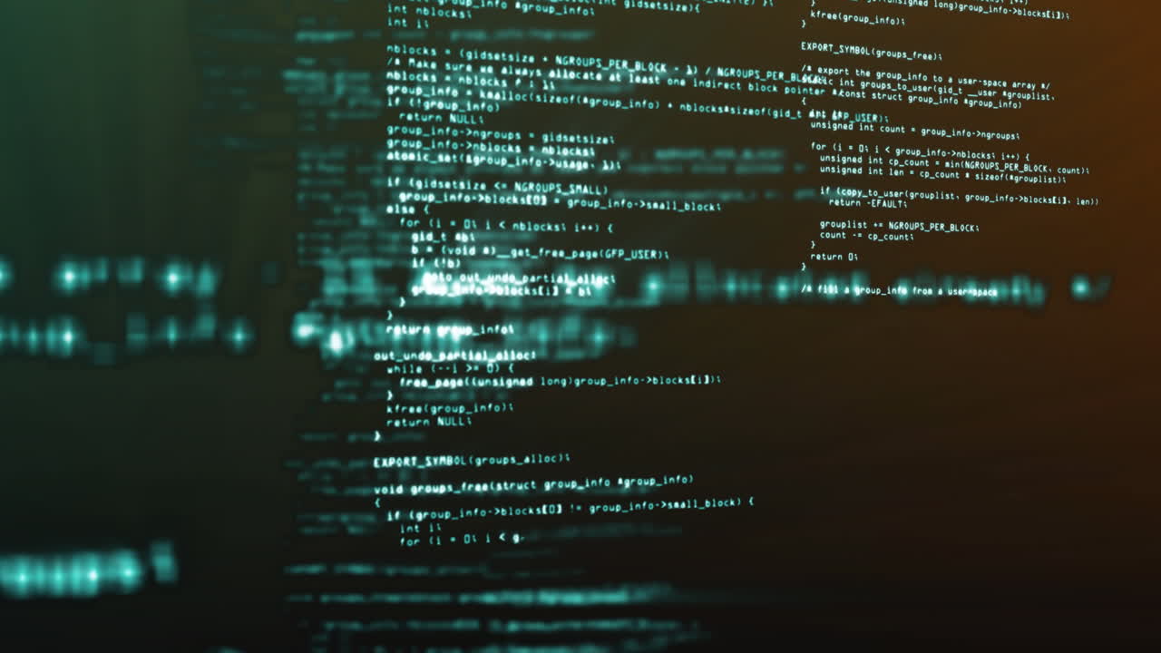 animación del procesamiento de datos informáticos sobre un fondo oscuro