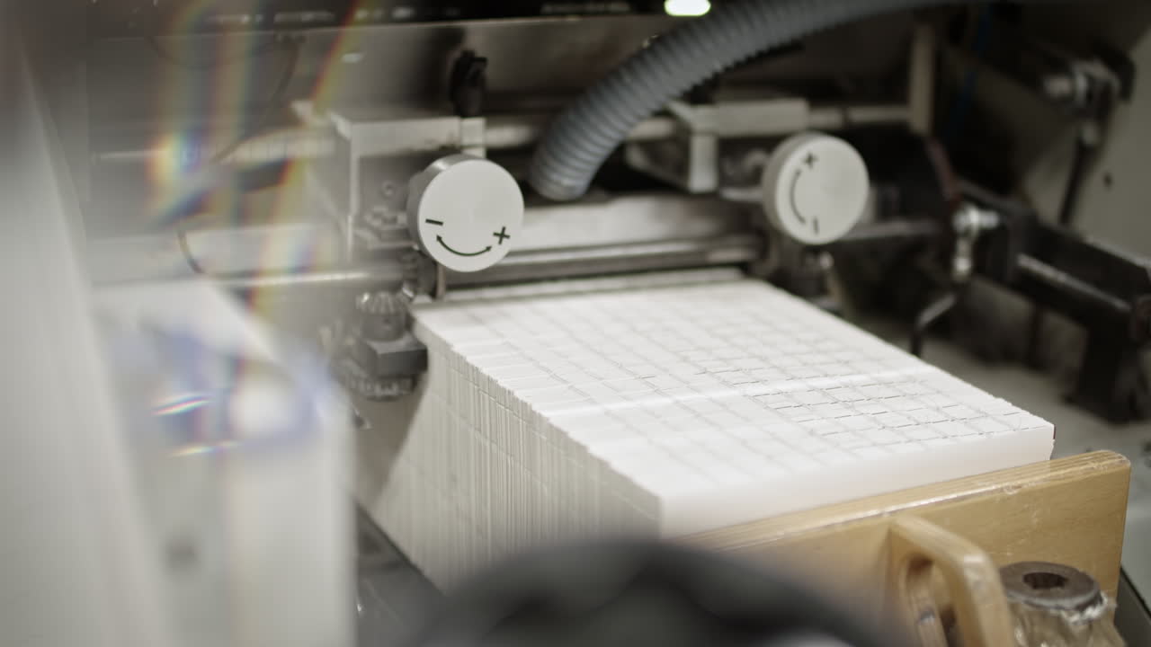 крупный план печатной машины, части машины движутся