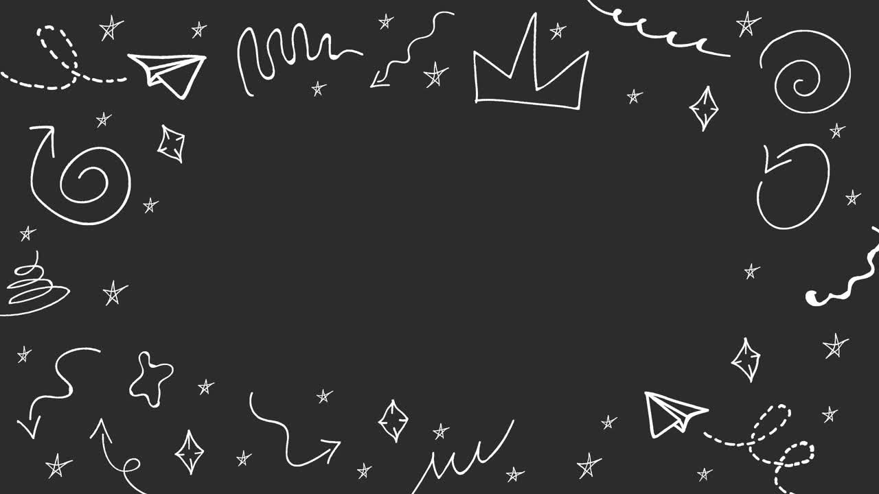 어두운 배경에 있는 흰색 단순한 낙서의 반복 가능한 애니메이션