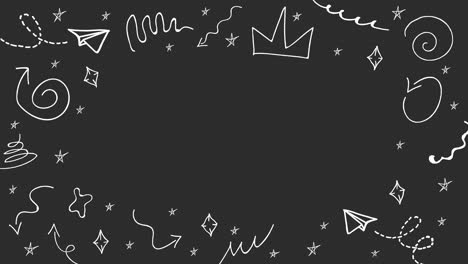 loopable animation of white simple doodles on a dark background