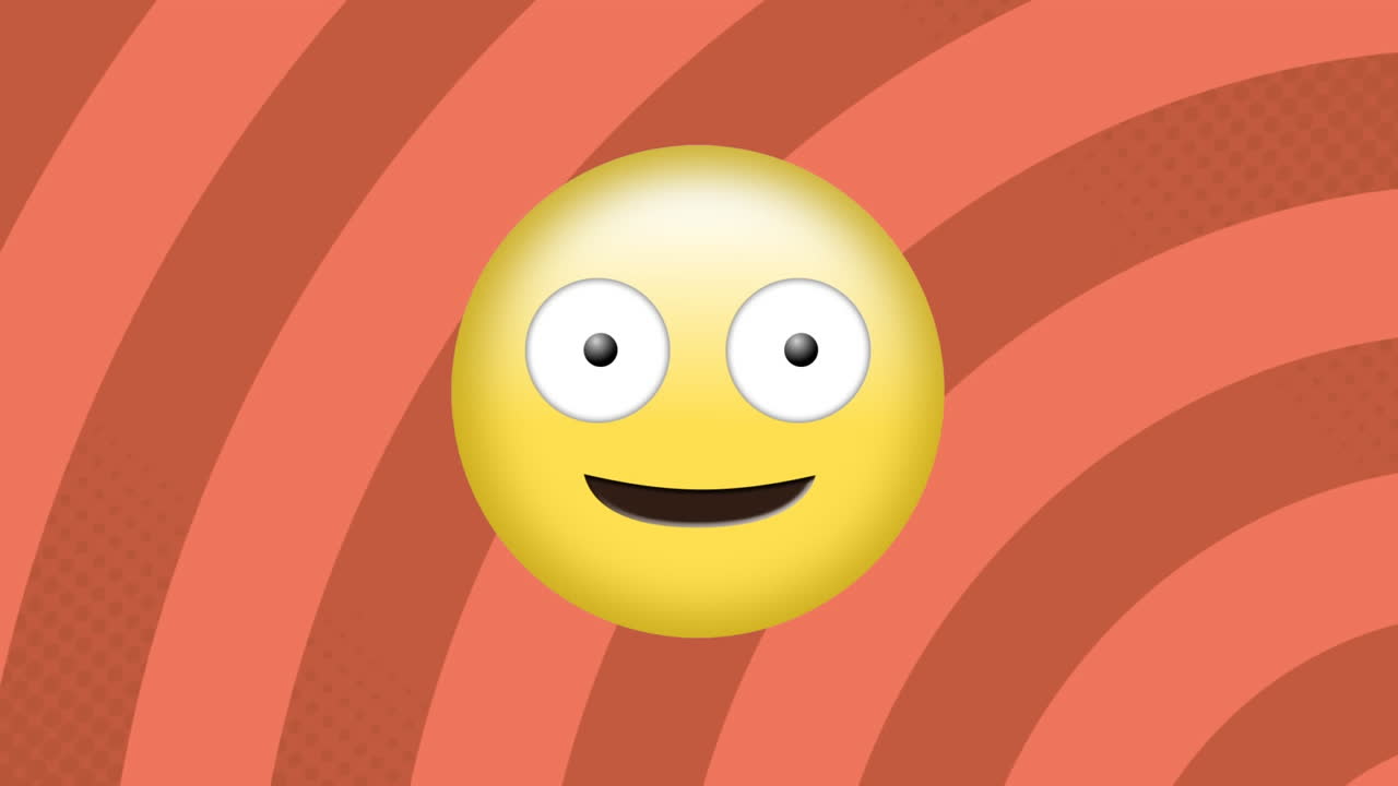 animación de un emoji feliz sobre un fondo a rayas