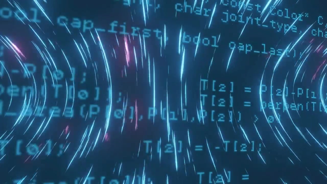 Abstract Programming Code Flowing Through a Digital Tunnel