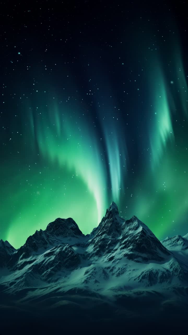 A mesmerizing video concept of a snow-capped mountain under the aurora borealis