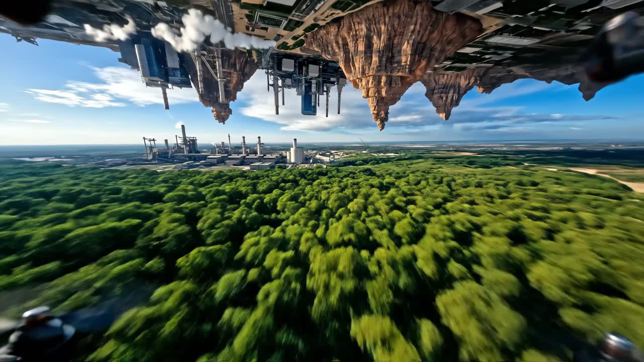 Surreal Inverted Worlds Transitioning Through Diverse Landscapes