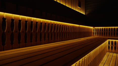 cozy wooden sauna interior at night