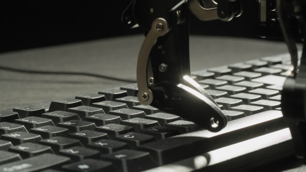 로 팔 이 키보드 에 타이핑 하고 있다