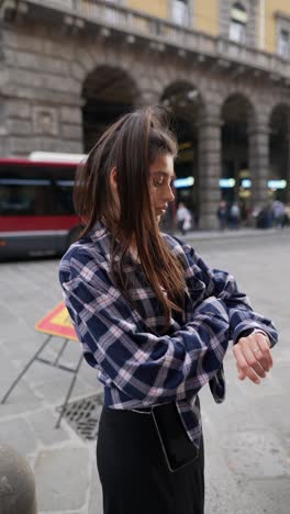 young woman in a city street