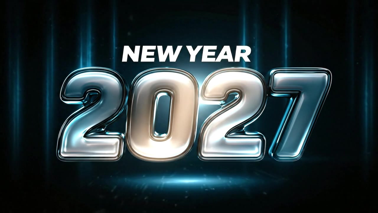 Animazione 3D metallica del testo Capodanno 2027