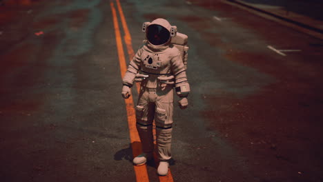 lonely astronaut in deserted city