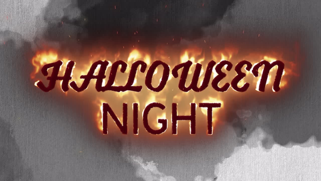 ⁇  배경에 검은 반점 위에 할로윈 밤 텍스트의 애니메이션