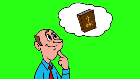man thinking about bible school with green screen