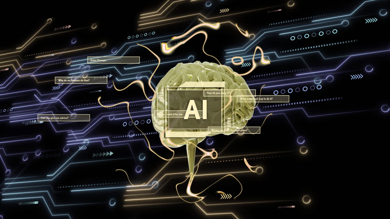 문자, 인간의 뇌 및 데이터 처리의 애니메이션