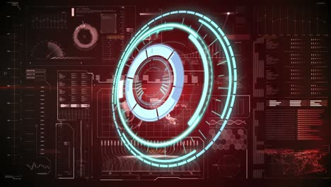 animación del escaneo del alcance sobre el procesamiento de datos sobre fondo rojo