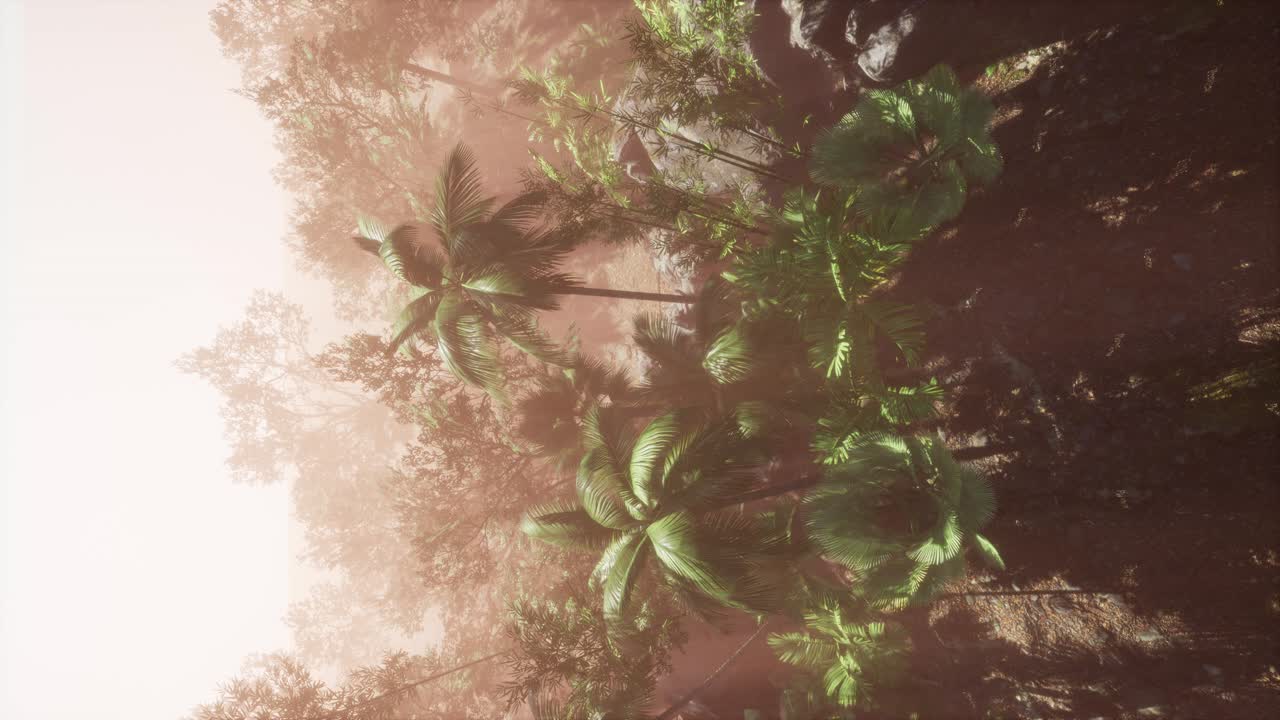 los rayos del atardecer a través de las palmeras