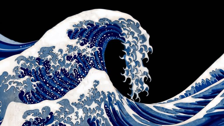 Iconic wave art print animated overlay, transparent 4K video, alpha channel, ProRes 4444