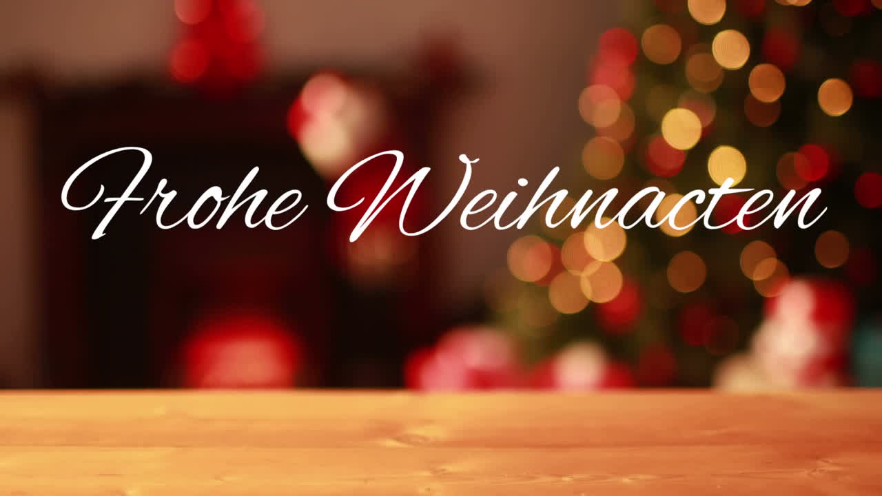 frohe weihnachten escrito sobre el árbol de navidad