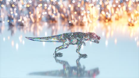 crystallized t-rex with holiday bokeh background