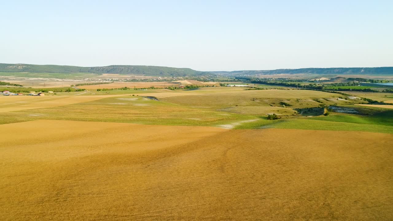 Aerial View of Rolling Hills and Farmland