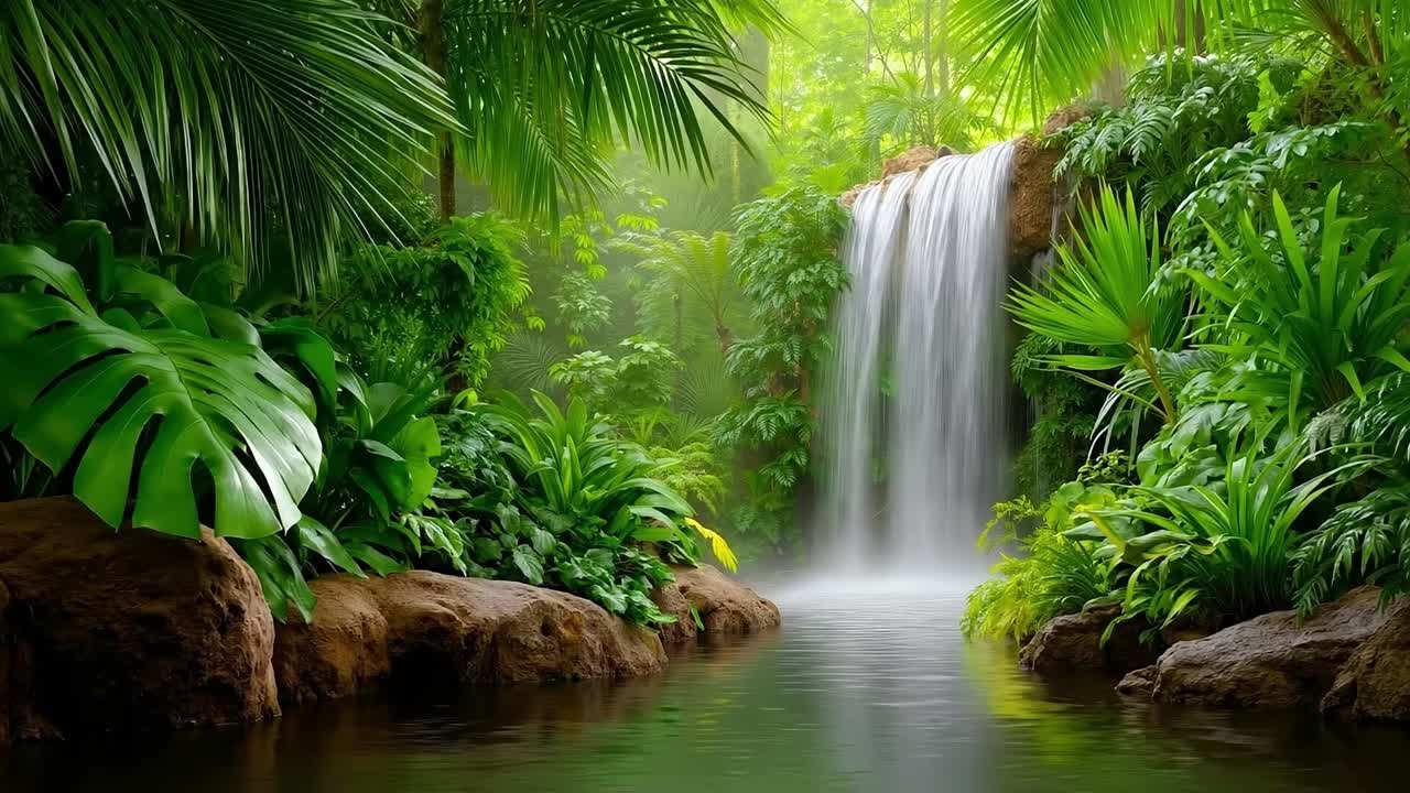 una piccola cascata nel mezzo di una foresta verde lussureggiante