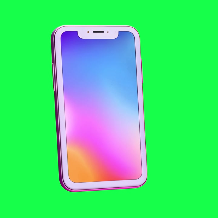 Smartphone 3D animato con display sfumato su green screen
