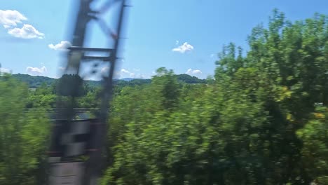 lush landscapes and highways viewed from a train