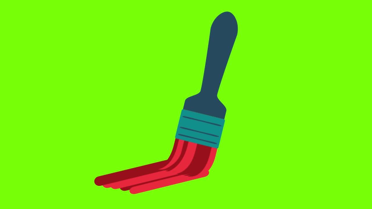 녹색 화면 배경에 빨간 색을 가진 브러쉬의 애니메이션