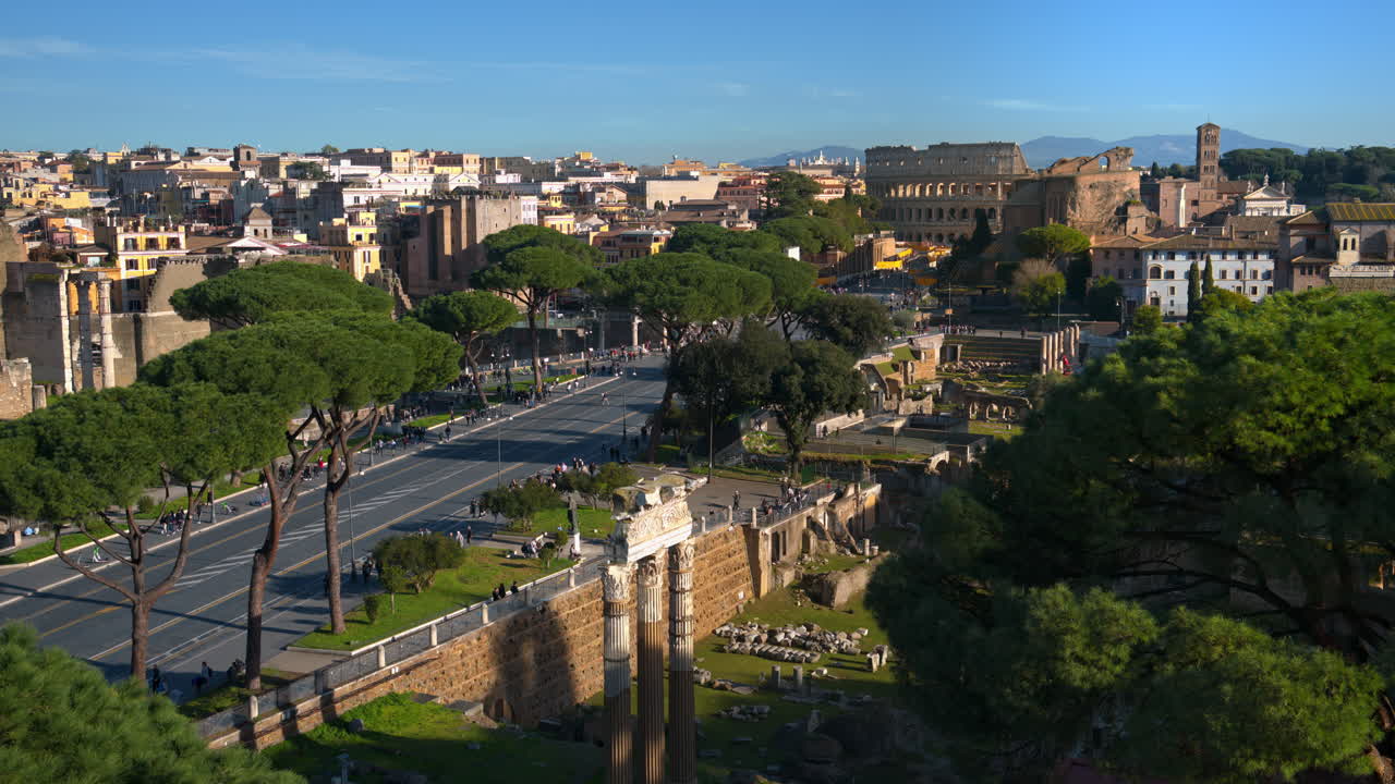 Panoramic city street view of Rome, Italy