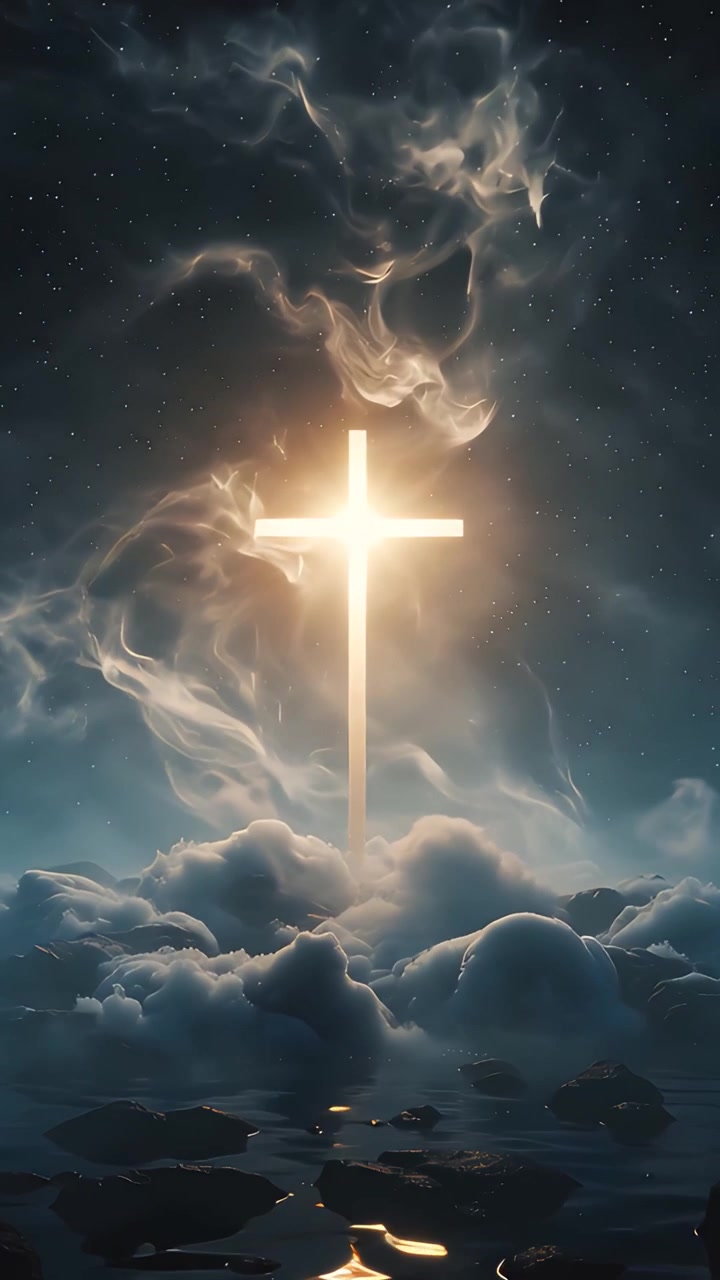 Sfondo per Adorazione 4K: Croce Cristiana e Luce Celeste