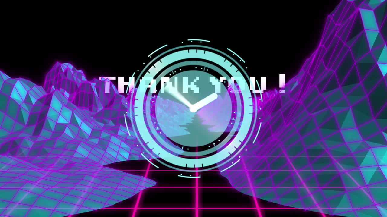 анимация часов и спасибо текст над горами