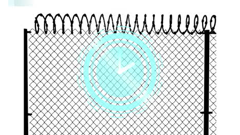 animation of fence and clock over white background