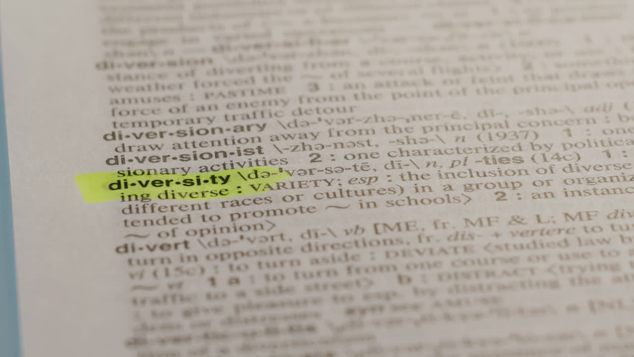 Diversity Dictionary Highlighter Concept, highlighting a word in a dictionary to show it's definition