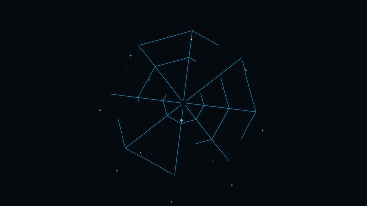 Abstrakt geometrisk digital netværksanimation på mørk baggrund