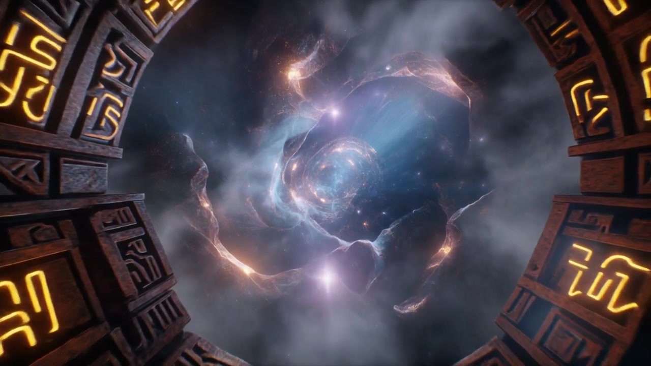Apertura di un Portale Cinematografico in una Nebulosa Incandescente nello Spazio Profondo