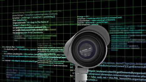 animación del procesamiento de datos digitales a través de una cámara de cctv sobre un fondo negro