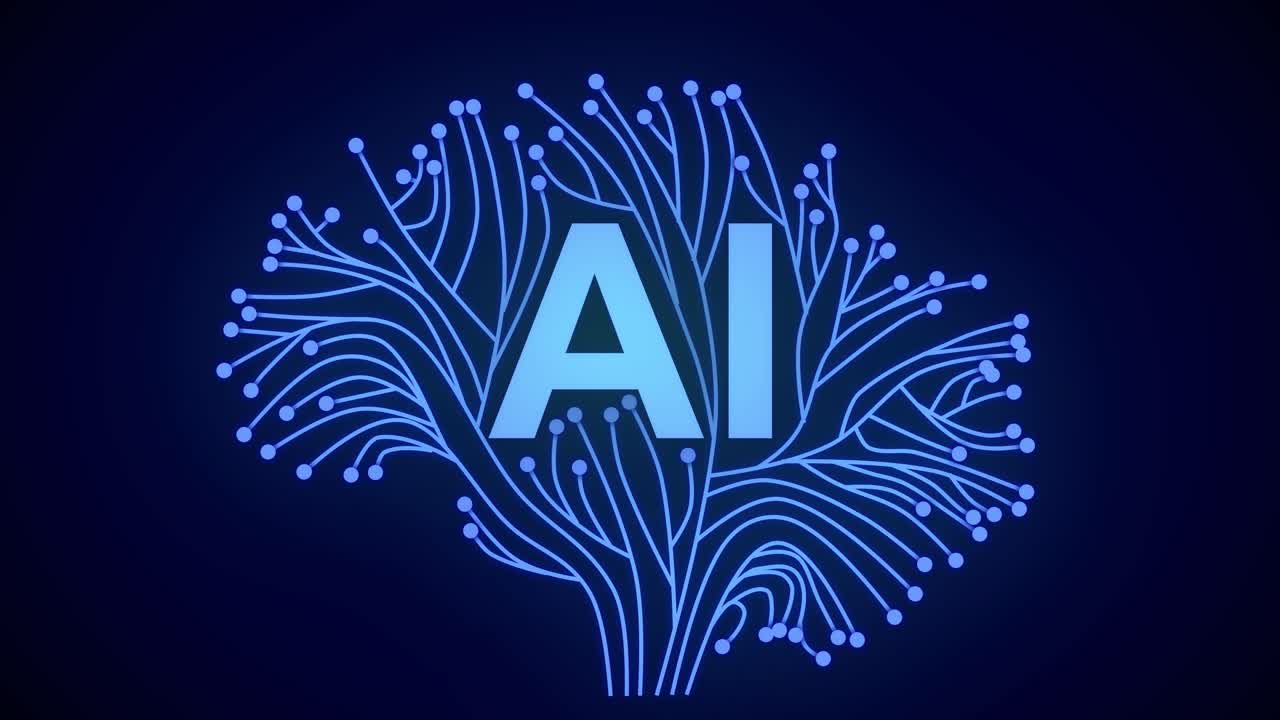líneas de placas de circuitos de neón alrededor de ai texto - inteligencia artificial