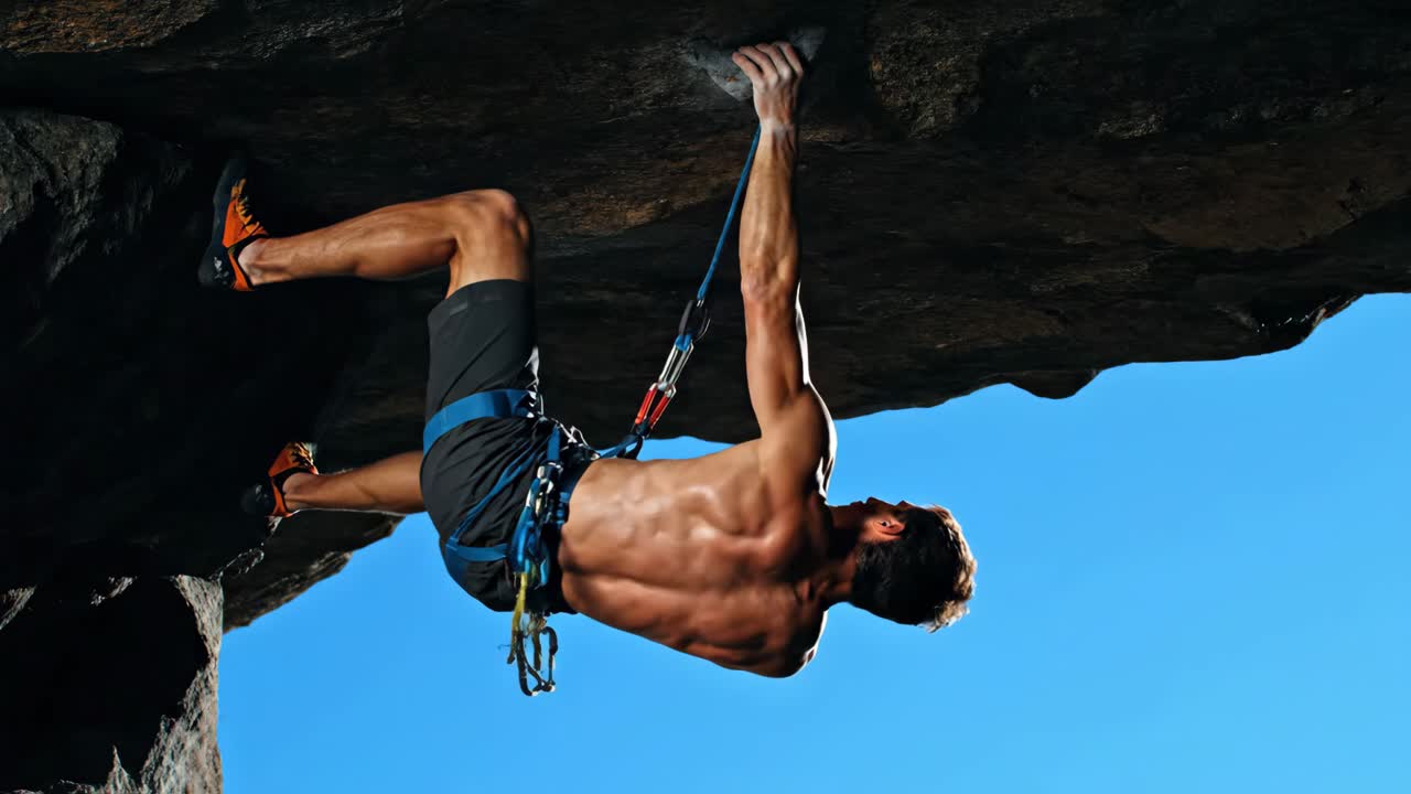 Rock Climber Ascending a Cliff