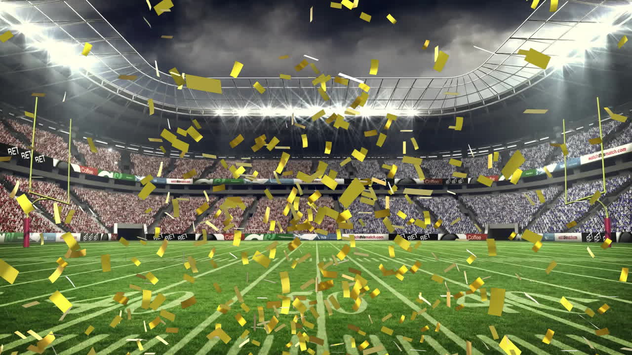 빈 경기장 위에 떨어지는 콘페티의 애니메이션