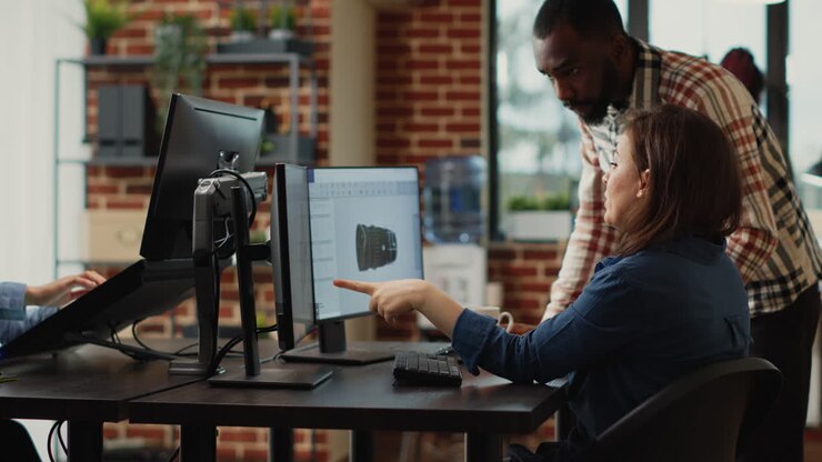 Man and woman brainstorming ideas to create new industry software
