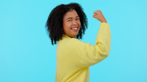 strong, woman flex her muscles