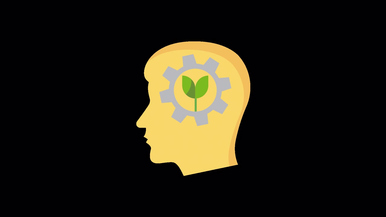 Animated Human Head with Gear and Growing Plant Icon