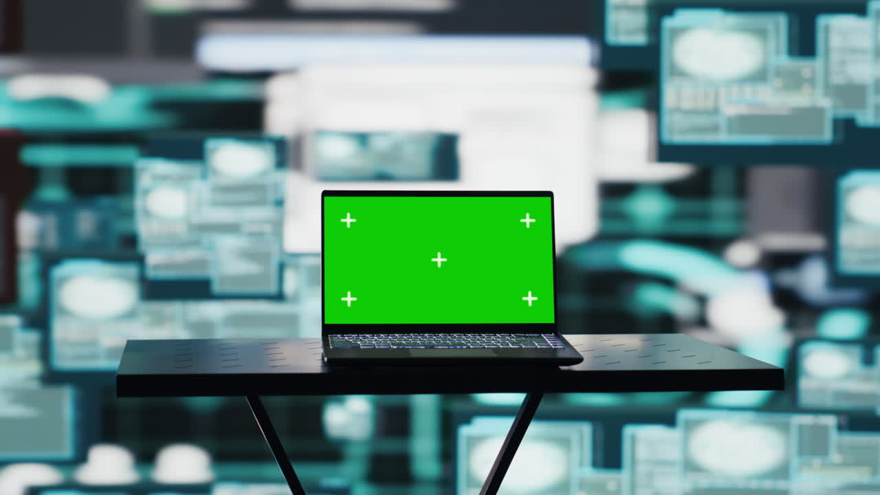 Empty scene with green screen on laptop showcases quantum threat