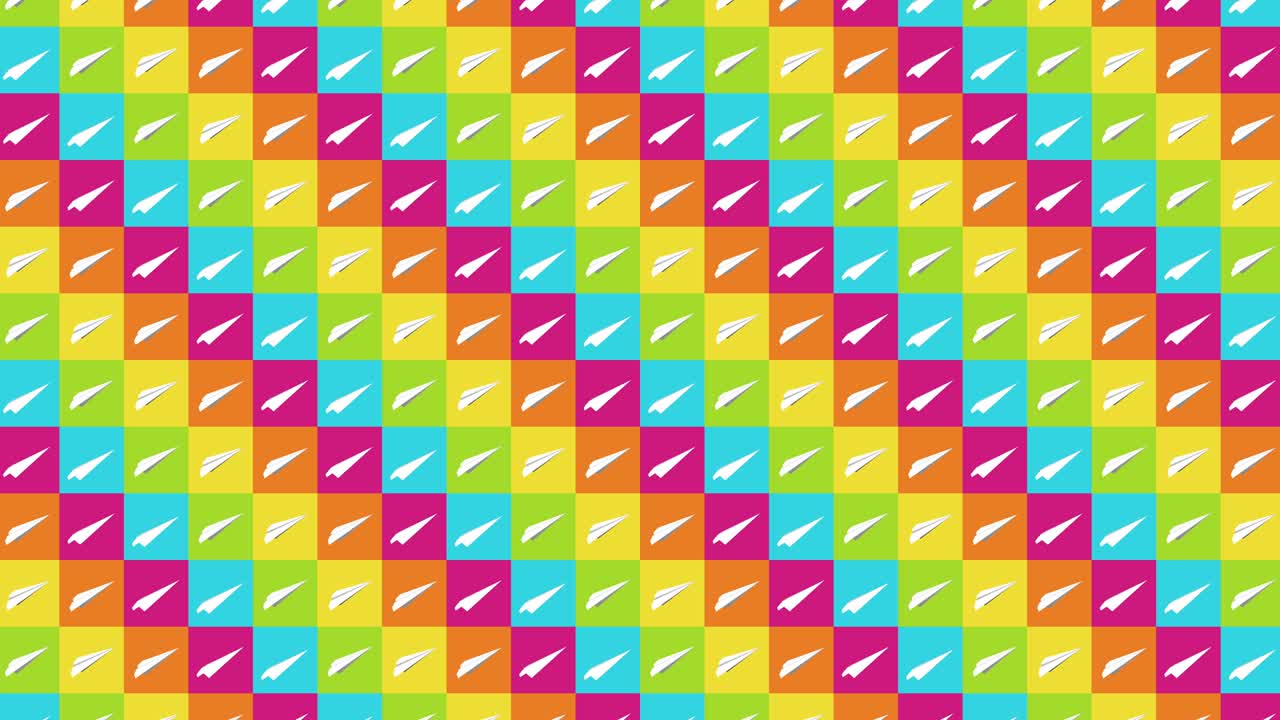 colección de aviones de papel hechos a mano. animación de bucle de avión de papel blanco que fluye sobre un fondo colorido. concepto de conexión de negocios. avión de origami volando.