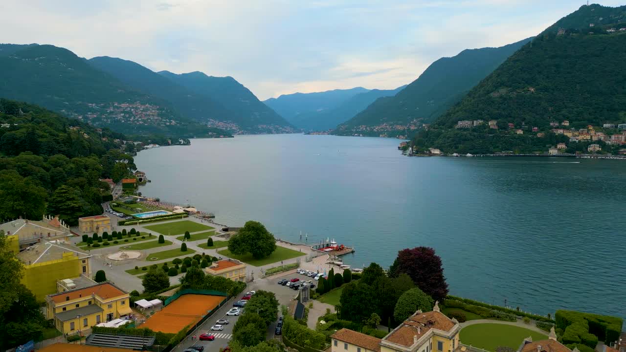 4K Aerial Drone Video of the Beautiful Lakeside Gardens of Villa Olmo on Lake Como, Italy in the Summer