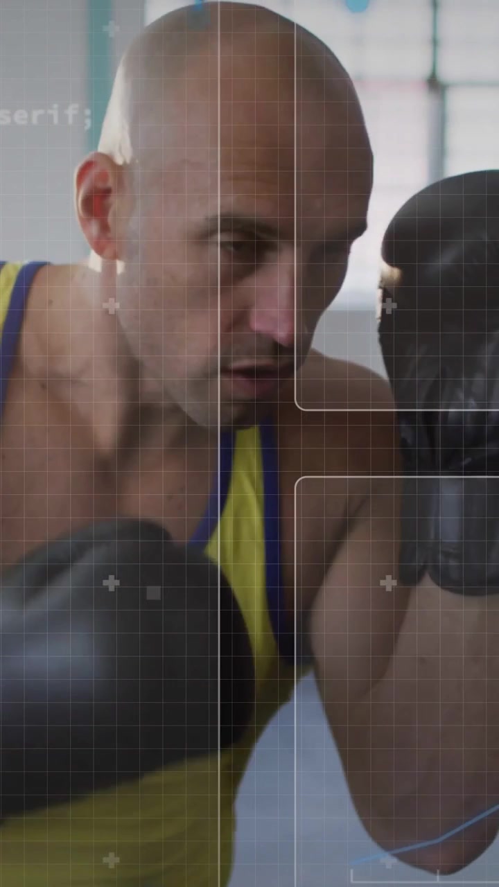 Starting from tight guard, boxer throwing jabs and crosses in gym while keeping guard for training