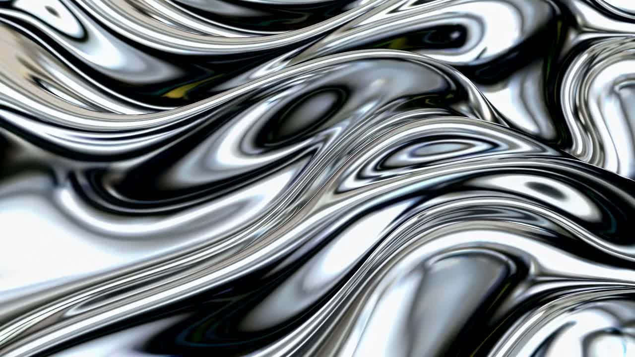 Abstract video concept with a close-up angle of metallic liquid waves, showcasing a futuristic