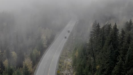 bird's eye glimpse of fog-covered highway 24 in autumn neat little fort