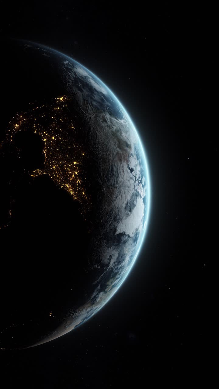 Vertical Video of Planet Earth Slowly Spinning in Open Space with Dense Thick Atmosphere with Stars in Background. Ideal for Adding to Social Clips About Science and Astronomy.