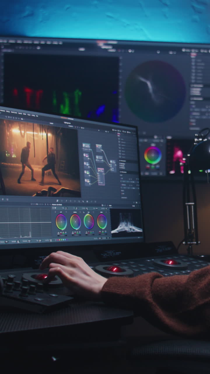 Video Editing Workstation with Color Grading Software